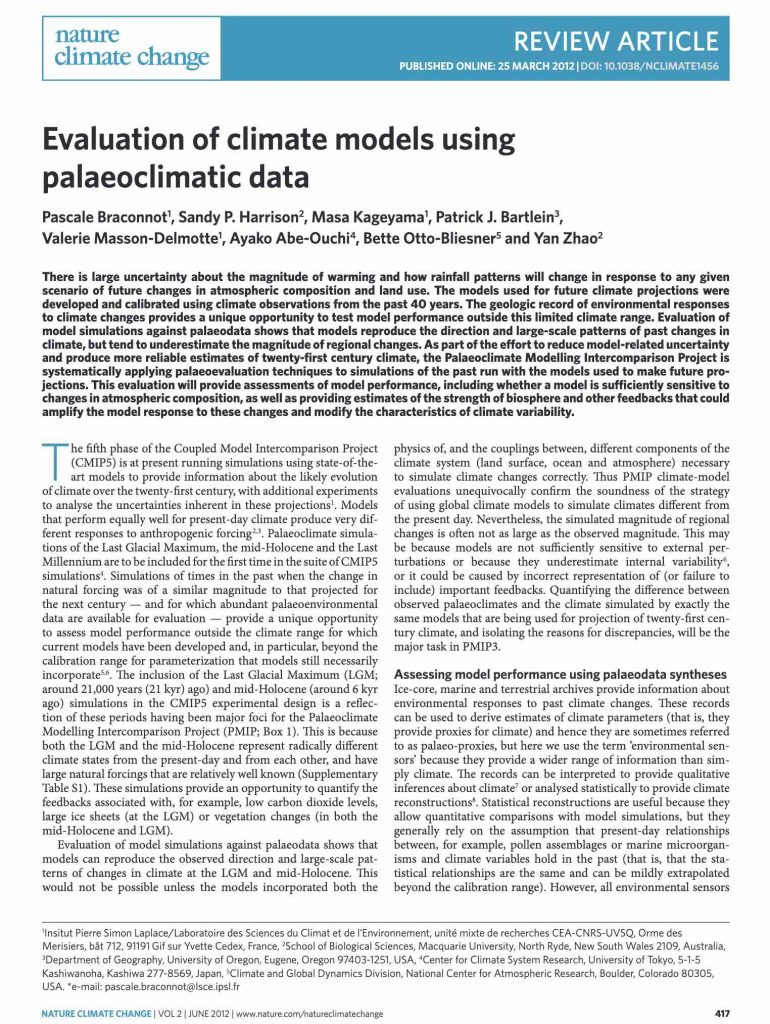 Evaluation of climate models using palaeoclimatic data